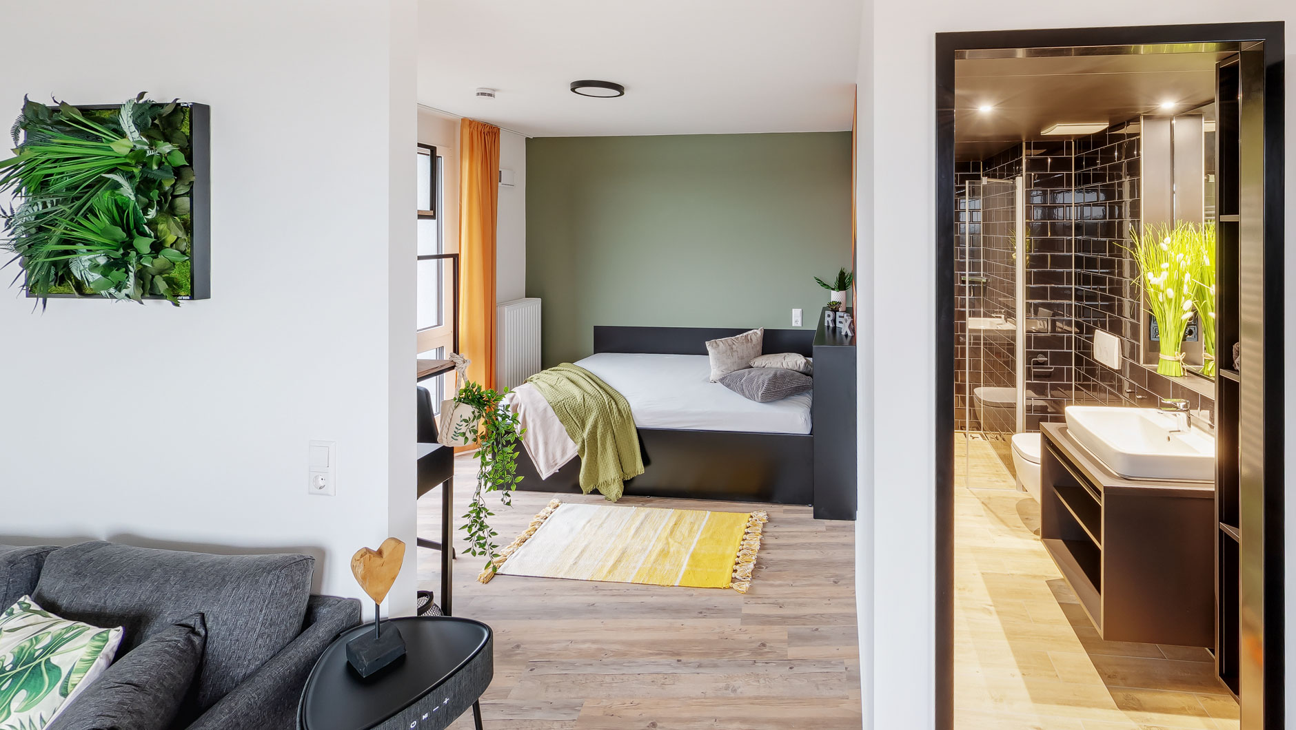 Mikroapartment (Wohnbereich / Schlafzimmer / Bad)